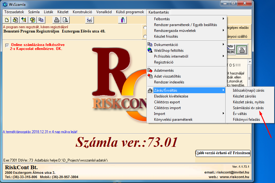 évzárás útmutató WS Számla