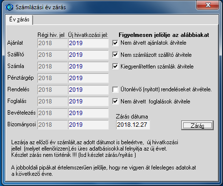 évzárás útmutató WS Számla